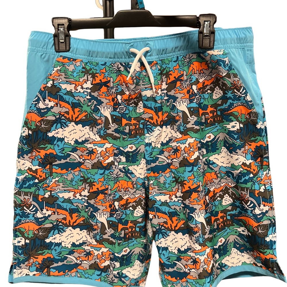 Lands End Boys youth Swim Trunks XXL 16-18 Jurassic Park Orange And Camo